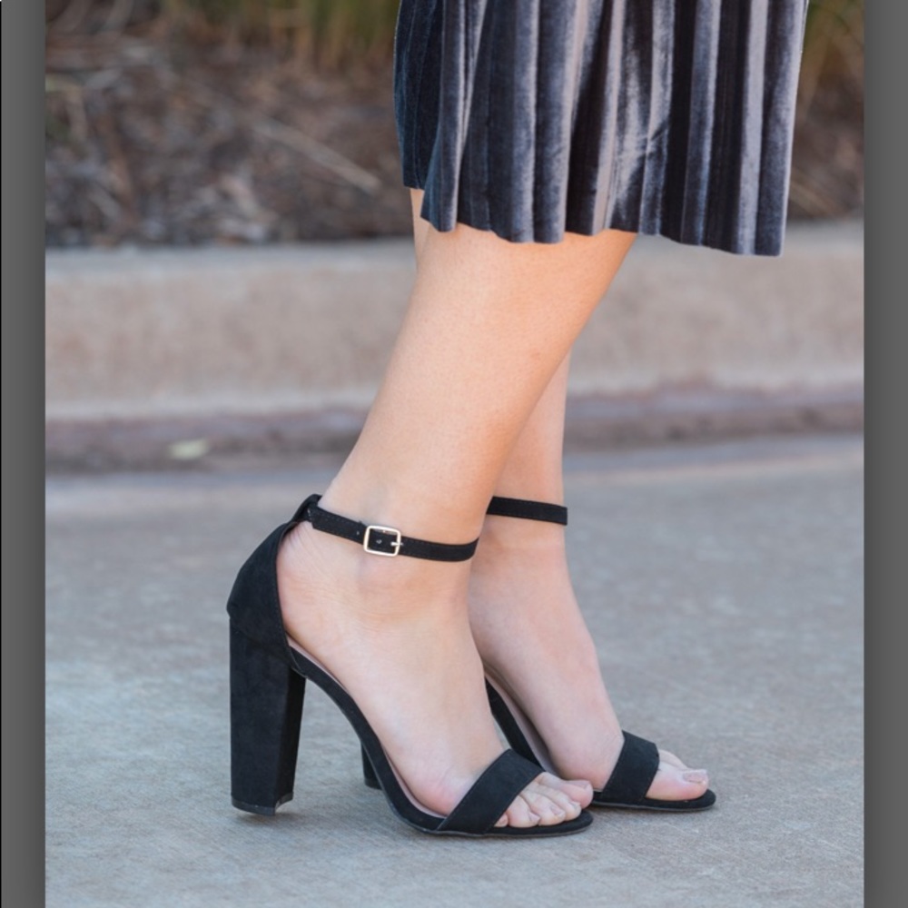 Black Classic Sexy Single Strap Suede Chunky Heel - Picture 6 of 8
